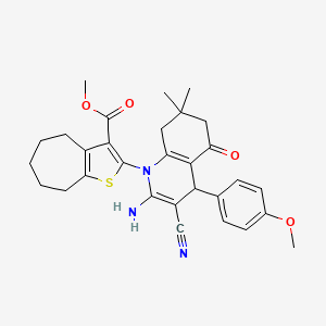 molecular formula C30H33N3O4S B11524091 methyl 2-[2-amino-3-cyano-4-(4-methoxyphenyl)-7,7-dimethyl-5-oxo-5,6,7,8-tetrahydroquinolin-1(4H)-yl]-5,6,7,8-tetrahydro-4H-cyclohepta[b]thiophene-3-carboxylate 