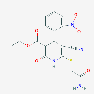 molecular formula C17H16N4O6S B11524148 Ethyl 6-[(2-amino-2-oxoethyl)sulfanyl]-5-cyano-4-(2-nitrophenyl)-2-oxo-1,2,3,4-tetrahydropyridine-3-carboxylate 
