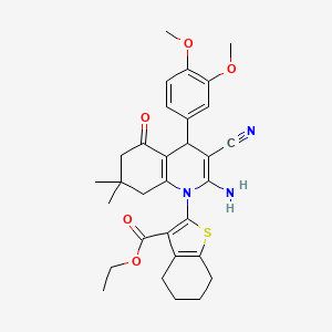 molecular formula C31H35N3O5S B11524303 ethyl 2-[2-amino-3-cyano-4-(3,4-dimethoxyphenyl)-7,7-dimethyl-5-oxo-5,6,7,8-tetrahydroquinolin-1(4H)-yl]-4,5,6,7-tetrahydro-1-benzothiophene-3-carboxylate 