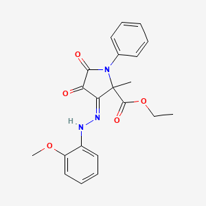 molecular formula C21H21N3O5 B11524362 ethyl (3Z)-3-[2-(2-methoxyphenyl)hydrazinylidene]-2-methyl-4,5-dioxo-1-phenylprolinate 