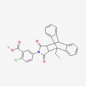 molecular formula C28H22ClNO4 B11524404 Methyl 2-chloro-5-(1-ethyl-16,18-dioxo-17-azapentacyclo[6.6.5.0~2,7~.0~9,14~.0~15,19~]nonadeca-2,4,6,9,11,13-hexaen-17-yl)benzoate (non-preferred name) 