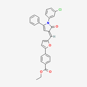 molecular formula C30H22ClNO4 B11524629 ethyl 4-(5-{(E)-[1-(3-chlorophenyl)-2-oxo-5-phenyl-1,2-dihydro-3H-pyrrol-3-ylidene]methyl}furan-2-yl)benzoate 