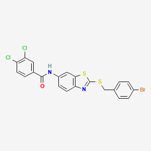 molecular formula C21H13BrCl2N2OS2 B11524637 N-{2-[(4-bromobenzyl)sulfanyl]-1,3-benzothiazol-6-yl}-3,4-dichlorobenzamide 