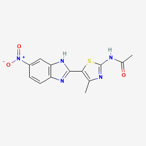 molecular formula C13H11N5O3S B11524878 N-[4-methyl-5-(6-nitro-1H-benzimidazol-2-yl)-1,3-thiazol-2-yl]acetamide 