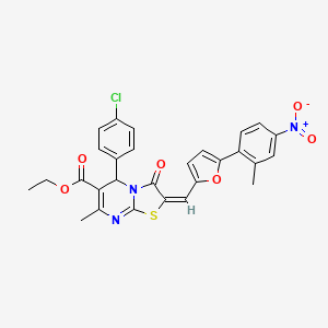 molecular formula C28H22ClN3O6S B11525145 ethyl (2E)-5-(4-chlorophenyl)-7-methyl-2-{[5-(2-methyl-4-nitrophenyl)furan-2-yl]methylidene}-3-oxo-2,3-dihydro-5H-[1,3]thiazolo[3,2-a]pyrimidine-6-carboxylate 