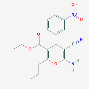 molecular formula C18H19N3O5 B11525235 ethyl 6-amino-5-cyano-4-(3-nitrophenyl)-2-propyl-4H-pyran-3-carboxylate 