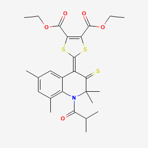 molecular formula C26H31NO5S3 B11525253 diethyl 2-[2,2,6,8-tetramethyl-1-(2-methylpropanoyl)-3-thioxo-2,3-dihydroquinolin-4(1H)-ylidene]-1,3-dithiole-4,5-dicarboxylate 
