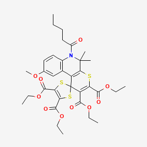 molecular formula C34H41NO10S3 B11525279 Tetraethyl 9'-methoxy-5',5'-dimethyl-6'-pentanoyl-5',6'-dihydrospiro[1,3-dithiole-2,1'-thiopyrano[2,3-c]quinoline]-2',3',4,5-tetracarboxylate 