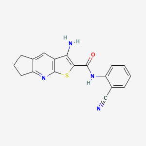 molecular formula C18H14N4OS B11525317 3-Amino-N-(2-cyanophenyl)-6,7-dihydro-5H-cyclopenta[b]thieno[3,2-E]pyridine-2-carboxamide 