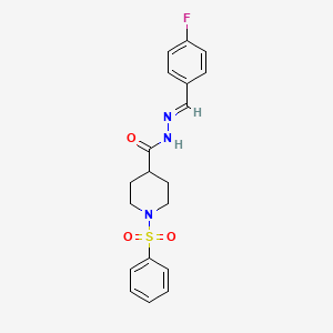 molecular formula C19H20FN3O3S B11525382 N'-[(E)-(4-fluorophenyl)methylidene]-1-(phenylsulfonyl)piperidine-4-carbohydrazide 