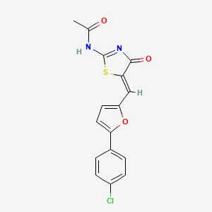 molecular formula C16H11ClN2O3S B11525639 N-[(2Z,5Z)-5-{[5-(4-chlorophenyl)furan-2-yl]methylidene}-4-oxo-1,3-thiazolidin-2-ylidene]acetamide 