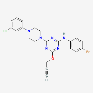 molecular formula C22H20BrClN6O B11525682 N-(4-bromophenyl)-4-[4-(3-chlorophenyl)piperazin-1-yl]-6-(prop-2-yn-1-yloxy)-1,3,5-triazin-2-amine 