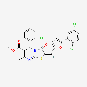 molecular formula C26H17Cl3N2O4S B11525762 methyl (2E)-5-(2-chlorophenyl)-2-{[5-(2,5-dichlorophenyl)-2-furyl]methylene}-7-methyl-3-oxo-2,3-dihydro-5H-[1,3]thiazolo[3,2-a]pyrimidine-6-carboxylate 