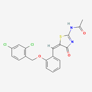 molecular formula C19H14Cl2N2O3S B11525810 N-[(2E,5E)-5-{2-[(2,4-dichlorobenzyl)oxy]benzylidene}-4-oxo-1,3-thiazolidin-2-ylidene]acetamide 
