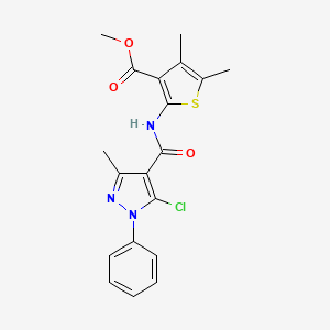 molecular formula C19H18ClN3O3S B11525902 methyl 2-{[(5-chloro-3-methyl-1-phenyl-1H-pyrazol-4-yl)carbonyl]amino}-4,5-dimethylthiophene-3-carboxylate 