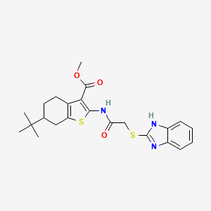 molecular formula C23H27N3O3S2 B11525978 methyl 2-{[(1H-benzimidazol-2-ylsulfanyl)acetyl]amino}-6-tert-butyl-4,5,6,7-tetrahydro-1-benzothiophene-3-carboxylate 