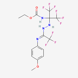 molecular formula C15H15F9N4O3 B11526050 Carbamic acid, N-[1-[2-[1-(4-methoxyphenylimino)-2,2,2-trifluoroethyl]hydrazino]-2,2,2-trifluoro-1-(trifluoromethyl)ethyl]- 