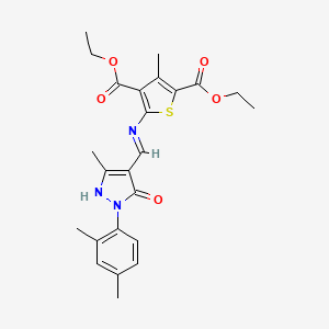 molecular formula C24H27N3O5S B11526055 diethyl 5-({(Z)-[1-(2,4-dimethylphenyl)-3-methyl-5-oxo-1,5-dihydro-4H-pyrazol-4-ylidene]methyl}amino)-3-methylthiophene-2,4-dicarboxylate 