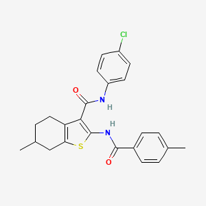 molecular formula C24H23ClN2O2S B11526230 N-(4-chlorophenyl)-6-methyl-2-{[(4-methylphenyl)carbonyl]amino}-4,5,6,7-tetrahydro-1-benzothiophene-3-carboxamide 