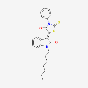 molecular formula C24H24N2O2S2 B11526525 (3Z)-1-heptyl-3-(4-oxo-3-phenyl-2-thioxo-1,3-thiazolidin-5-ylidene)-1,3-dihydro-2H-indol-2-one 