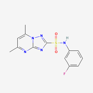 molecular formula C13H12FN5O2S B11526706 N-(3-fluorophenyl)-5,7-dimethyl-[1,2,4]triazolo[1,5-a]pyrimidine-2-sulfonamide 