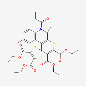 molecular formula C32H37NO9S3 B11526815 Tetraethyl 5',5',9'-trimethyl-6'-propanoyl-5',6'-dihydrospiro[1,3-dithiole-2,1'-thiopyrano[2,3-c]quinoline]-2',3',4,5-tetracarboxylate 