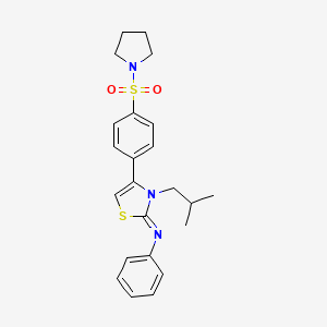 molecular formula C23H27N3O2S2 B11527067 N-[(2Z)-3-(2-methylpropyl)-4-[4-(pyrrolidin-1-ylsulfonyl)phenyl]-1,3-thiazol-2(3H)-ylidene]aniline 