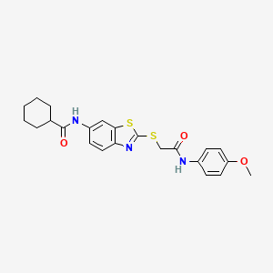 molecular formula C23H25N3O3S2 B11527307 N-[2-({2-[(4-methoxyphenyl)amino]-2-oxoethyl}sulfanyl)-1,3-benzothiazol-6-yl]cyclohexanecarboxamide 