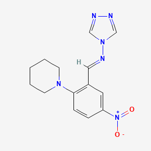 molecular formula C14H16N6O2 B11527315 N-{(E)-[5-nitro-2-(piperidin-1-yl)phenyl]methylidene}-4H-1,2,4-triazol-4-amine 