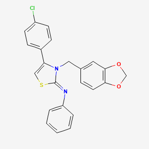 molecular formula C23H17ClN2O2S B11527441 N-[(2Z)-3-(1,3-benzodioxol-5-ylmethyl)-4-(4-chlorophenyl)-1,3-thiazol-2(3H)-ylidene]aniline 