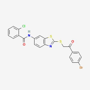 molecular formula C22H14BrClN2O2S2 B11527486 N-(2-{[2-(4-bromophenyl)-2-oxoethyl]sulfanyl}-1,3-benzothiazol-6-yl)-2-chlorobenzamide 