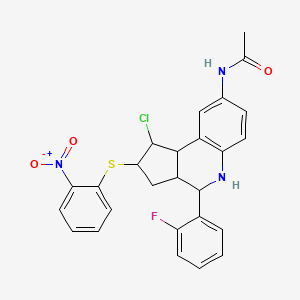 molecular formula C26H23ClFN3O3S B11527556 N-{1-chloro-4-(2-fluorophenyl)-2-[(2-nitrophenyl)sulfanyl]-2,3,3a,4,5,9b-hexahydro-1H-cyclopenta[c]quinolin-8-yl}acetamide 