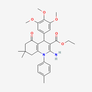 molecular formula C30H36N2O6 B11527577 Ethyl 2-amino-7,7-dimethyl-1-(4-methylphenyl)-5-oxo-4-(3,4,5-trimethoxyphenyl)-1,4,5,6,7,8-hexahydroquinoline-3-carboxylate 