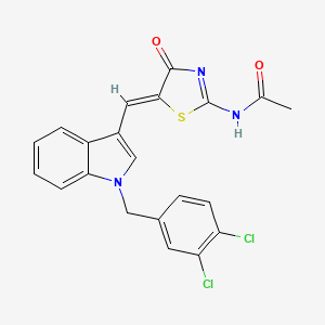molecular formula C21H15Cl2N3O2S B11527627 N-[(2E,5Z)-5-{[1-(3,4-dichlorobenzyl)-1H-indol-3-yl]methylidene}-4-oxo-1,3-thiazolidin-2-ylidene]acetamide 