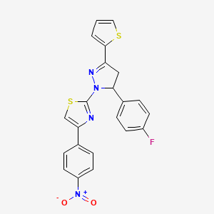 molecular formula C22H15FN4O2S2 B11527643 2-[5-(4-fluorophenyl)-3-(thiophen-2-yl)-4,5-dihydro-1H-pyrazol-1-yl]-4-(4-nitrophenyl)-1,3-thiazole 