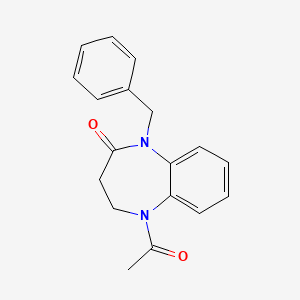 molecular formula C18H18N2O2 B11527650 2H-1,5-Benzodiazepin-2-one, 1,3,4,5-tetrahydro-5-acetyl-1-(phenylmethyl)- CAS No. 105931-86-0
