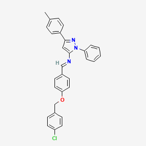 molecular formula C30H24ClN3O B11527704 N-[(E)-{4-[(4-chlorobenzyl)oxy]phenyl}methylidene]-3-(4-methylphenyl)-1-phenyl-1H-pyrazol-5-amine 