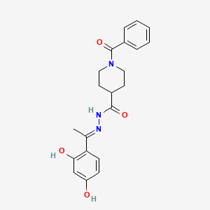 molecular formula C21H23N3O4 B11527930 N'-[(1E)-1-(2,4-dihydroxyphenyl)ethylidene]-1-(phenylcarbonyl)piperidine-4-carbohydrazide 