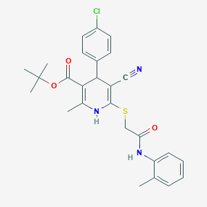 molecular formula C27H28ClN3O3S B11527952 Tert-butyl 4-(4-chlorophenyl)-5-cyano-2-methyl-6-({2-[(2-methylphenyl)amino]-2-oxoethyl}sulfanyl)-1,4-dihydropyridine-3-carboxylate 