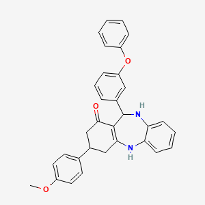 molecular formula C32H28N2O3 B11528024 9-(4-Methoxyphenyl)-6-(3-phenoxyphenyl)-5,6,8,9,10,11-hexahydrobenzo[b][1,4]benzodiazepin-7-one 
