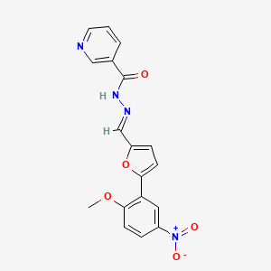 molecular formula C18H14N4O5 B11528079 N'-[(E)-[5-(2-Methoxy-5-nitrophenyl)furan-2-YL]methylidene]pyridine-3-carbohydrazide 