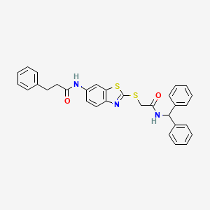 molecular formula C31H27N3O2S2 B11528112 N-[2-({2-[(diphenylmethyl)amino]-2-oxoethyl}sulfanyl)-1,3-benzothiazol-6-yl]-3-phenylpropanamide 