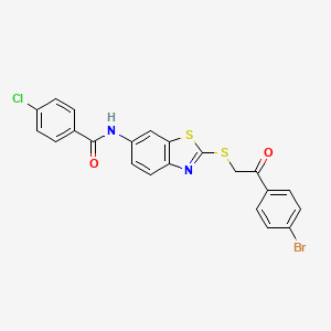 molecular formula C22H14BrClN2O2S2 B11528160 N-(2-{[2-(4-bromophenyl)-2-oxoethyl]sulfanyl}-1,3-benzothiazol-6-yl)-4-chlorobenzamide 