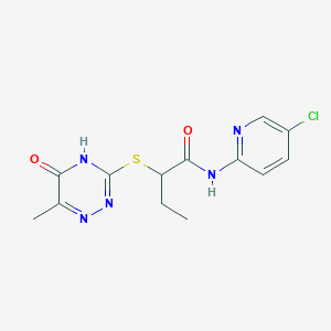 molecular formula C13H14ClN5O2S B11528205 N-(5-chloropyridin-2-yl)-2-[(6-methyl-5-oxo-4,5-dihydro-1,2,4-triazin-3-yl)sulfanyl]butanamide 