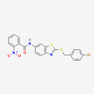 molecular formula C21H14BrN3O3S2 B11528251 N-{2-[(4-bromobenzyl)sulfanyl]-1,3-benzothiazol-6-yl}-2-nitrobenzamide 