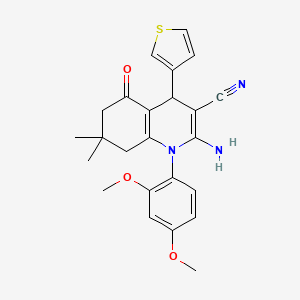 molecular formula C24H25N3O3S B11528303 2-Amino-1-(2,4-dimethoxyphenyl)-7,7-dimethyl-5-oxo-4-(thiophen-3-yl)-1,4,5,6,7,8-hexahydroquinoline-3-carbonitrile 