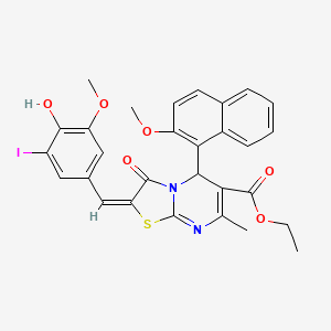 molecular formula C29H25IN2O6S B11528363 ethyl (2E)-2-(4-hydroxy-3-iodo-5-methoxybenzylidene)-5-(2-methoxynaphthalen-1-yl)-7-methyl-3-oxo-2,3-dihydro-5H-[1,3]thiazolo[3,2-a]pyrimidine-6-carboxylate 