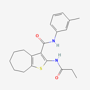 molecular formula C20H24N2O2S B11528423 N-(3-methylphenyl)-2-(propanoylamino)-5,6,7,8-tetrahydro-4H-cyclohepta[b]thiophene-3-carboxamide 