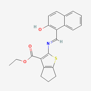 molecular formula C21H19NO3S B11528455 ethyl 2-{[(E)-(2-hydroxynaphthalen-1-yl)methylidene]amino}-5,6-dihydro-4H-cyclopenta[b]thiophene-3-carboxylate 