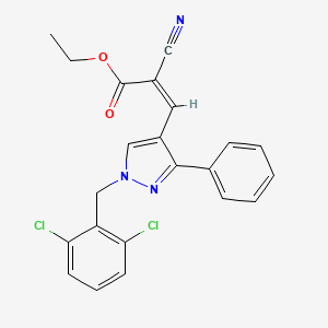 molecular formula C22H17Cl2N3O2 B11528563 ethyl (2Z)-2-cyano-3-[1-(2,6-dichlorobenzyl)-3-phenyl-1H-pyrazol-4-yl]prop-2-enoate 